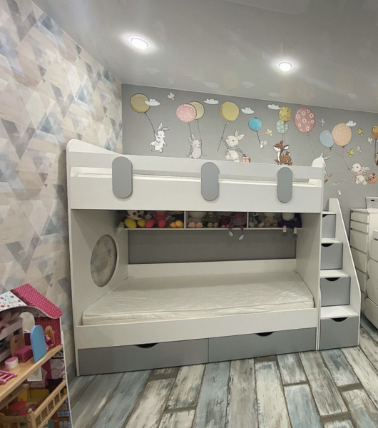 Двухъярусная кровать Фортуна (белый + серебро) 180х80 от Династия Kids