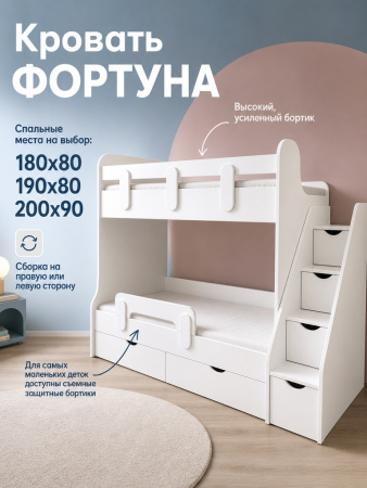 Двухъярусная кровать Фортуна (белый + серебро) 180х80 от Династия Kids