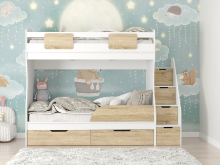 Кровать двухъярусная 180х80 Дуэт (белый + дуб сонома)  от Династия Kids