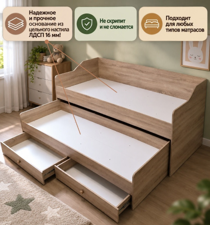 Кровать выдвижная 2-х ярусная Портал 200х90 (гаскон пайн) от Династия Kids