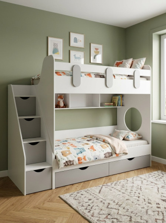 Двухъярусная кровать Фортуна (серебро + белый) 180х80 от Династия Kids