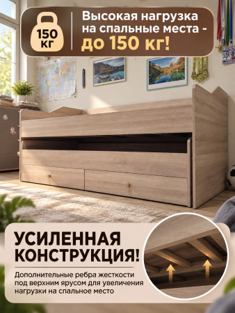 Кровать выдвижная 2-х ярусная Портал 200х90 (гаскон пайн) от Династия Kids