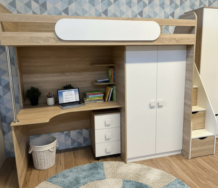 Кровать-чердак Колледж-2 (дуб золотистый + белый) 200х90 от Династия Kids