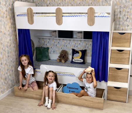 Двухъярусная кровать Фортуна 180х80 (белый + дуб сонома) от Династия Kids
