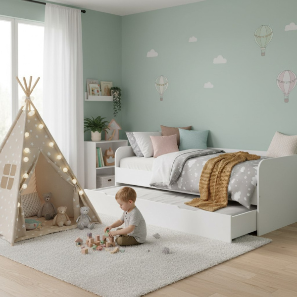 Кровать выдвижная Двушка + стол угловой коллекции Умка от Династия Kids