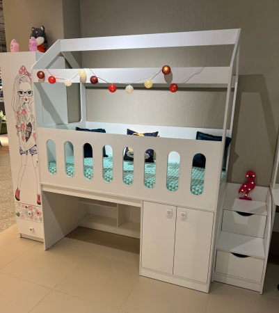 Кровать-чердак 160х80 Теремок (цвет белый) от Династия Kids