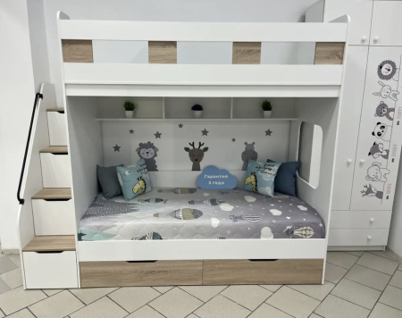 Двухъярусная кровать Твинс 190х90 (дуб сонома + белый) от Династия Kids